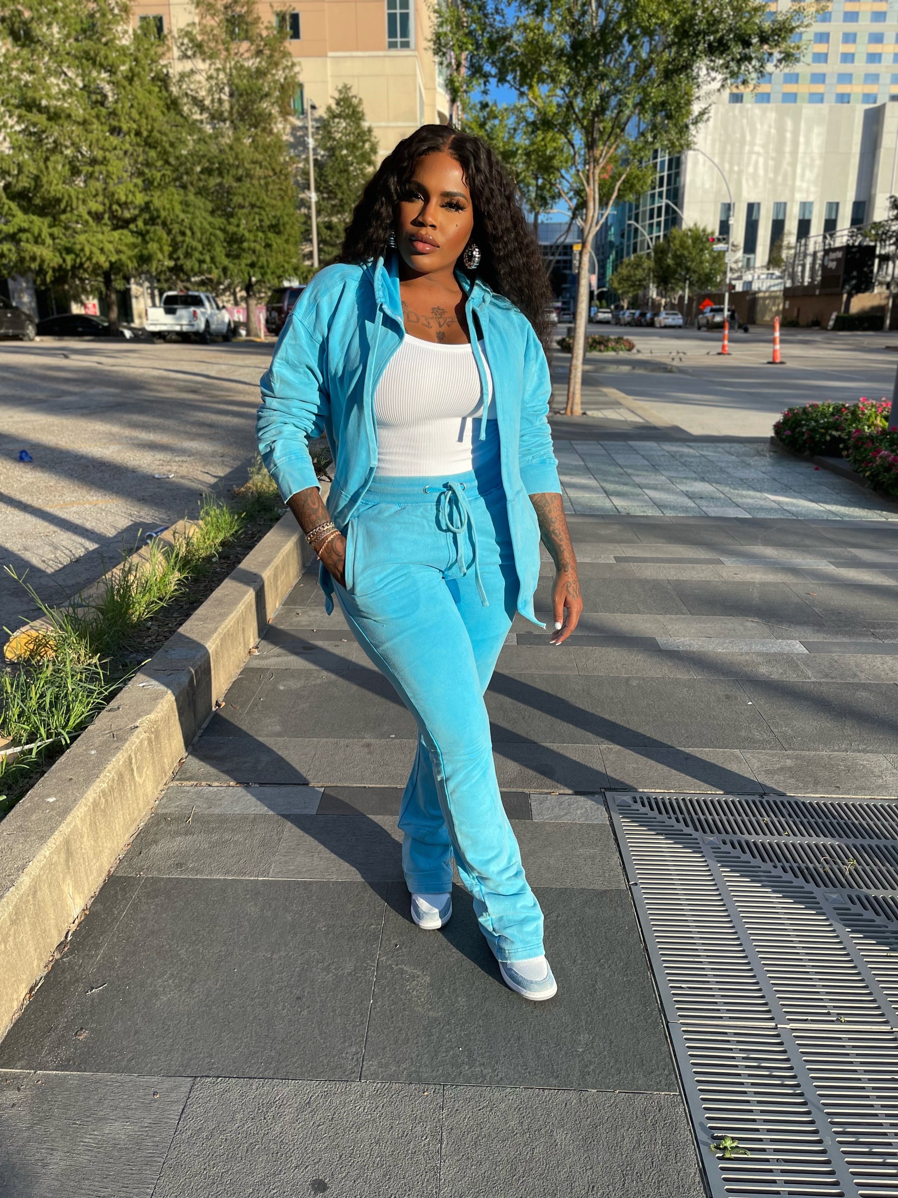 Baby blue stacked pants set