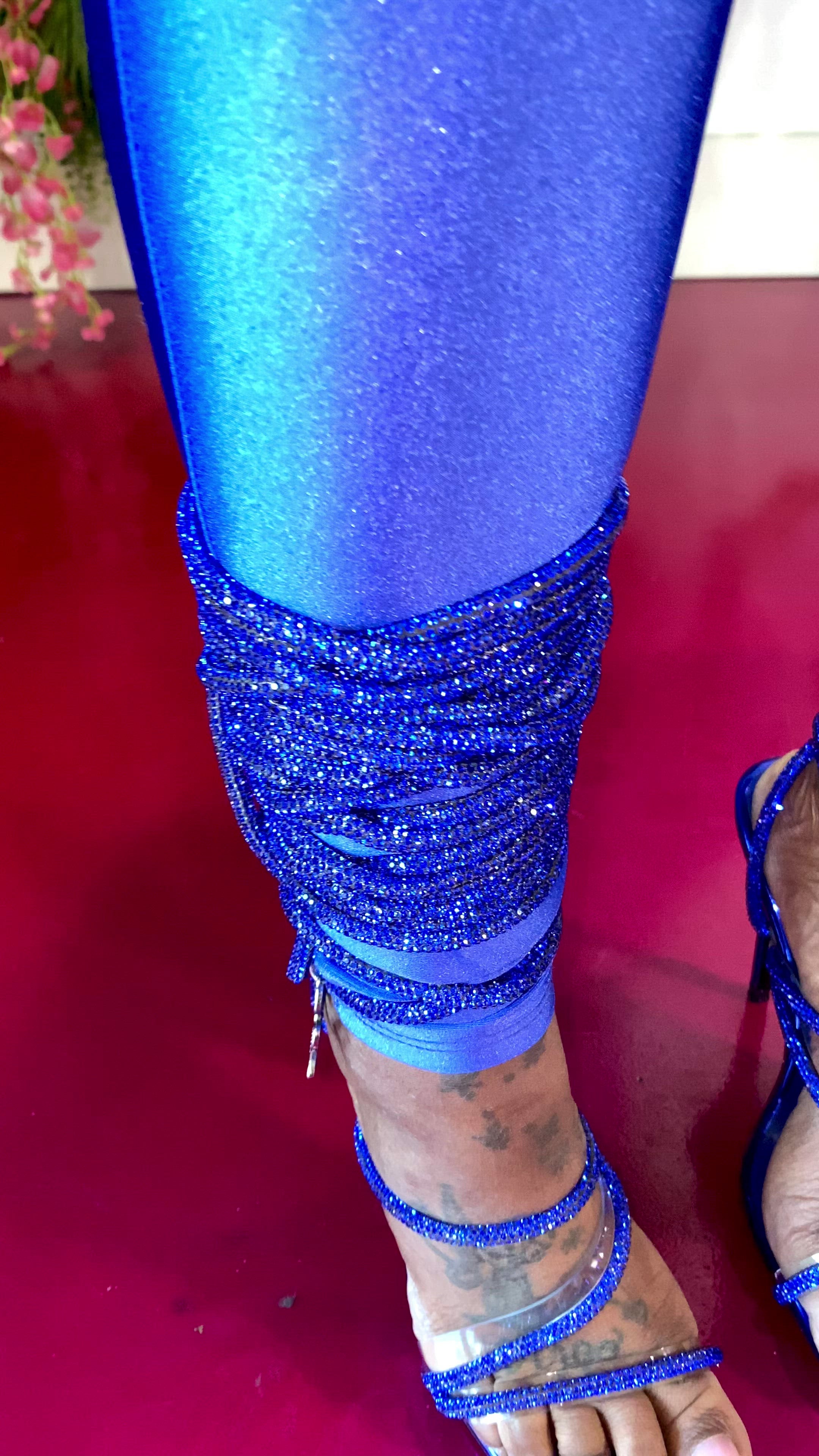 Blue diamond laced up heels